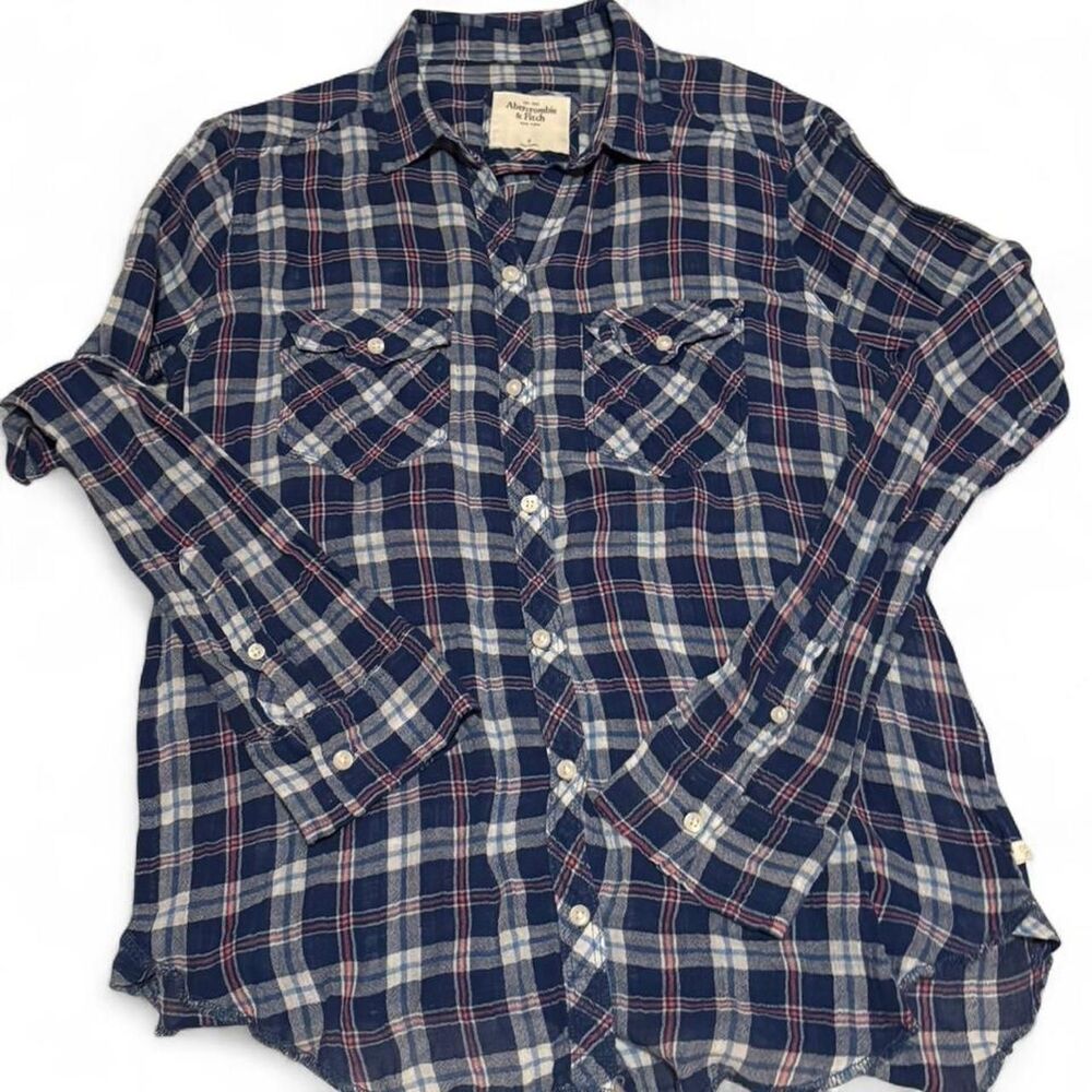 Abercrombie-fitch Women's Blue and Navy Shirt Y2K Small